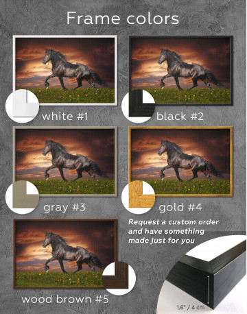 Framed Running Black Horse Canvas Wall Art - image 2