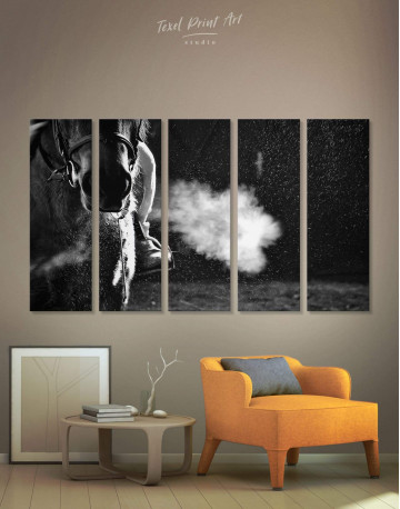 5 Panels Black and White Horse Canvas Wall Art