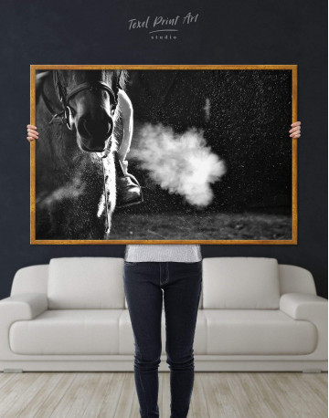Framed Black and White Horse Canvas Wall Art - image 2