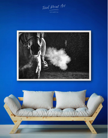 Framed Black and White Horse Canvas Wall Art