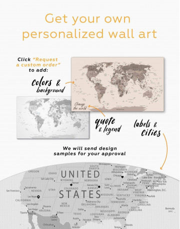 3 Panels Light Grey Pushpin World Map Canvas Wall Art - image 3