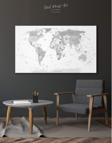 Light Grey Pushpin World Map Canvas Wall Art - image 1