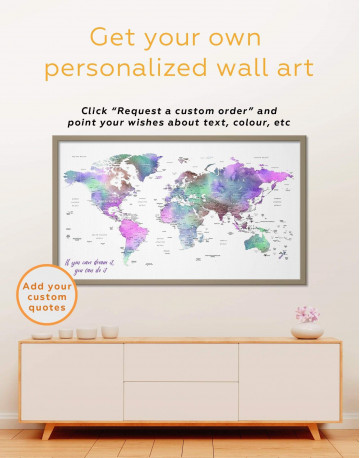 Framed Violet Watercolor Push Pin World Map Canvas Wall Art - image 6