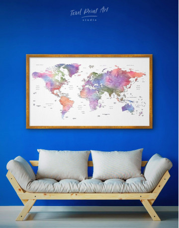 Framed Violet Watercolor Push Pin World Map Canvas Wall Art - image 1