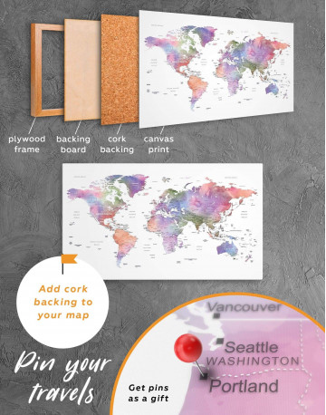 Violet Watercolor Push Pin World Map Canvas Wall Art - image 3