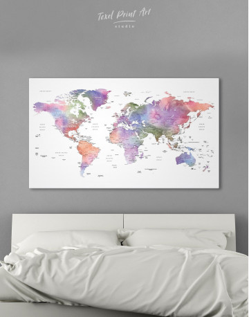 Violet Watercolor Push Pin World Map Canvas Wall Art - image 6