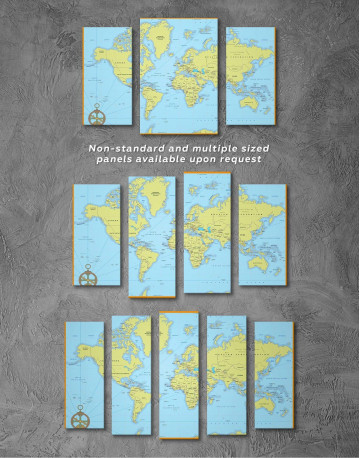 3 Piece Political World Map with Pins Canvas Wall Art - image 3