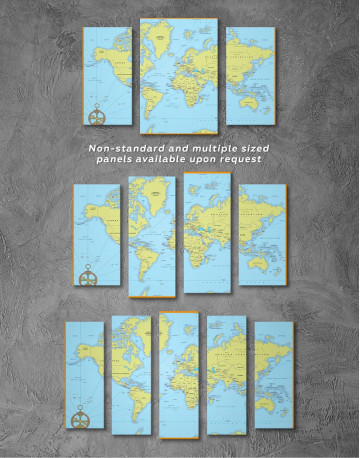 5 Piece Political World Map with Pins Canvas Wall Art - image 3