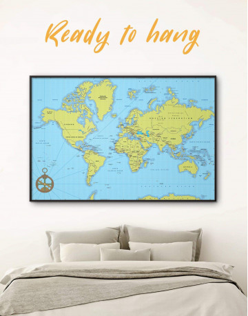 Framed Political World Map with Pins Canvas Wall Art