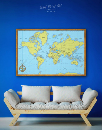 Framed Political World Map with Pins Canvas Wall Art - image 1
