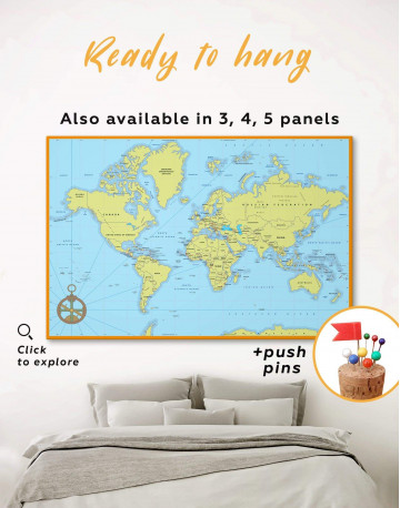 Political World Map with Pins Canvas Wall Art