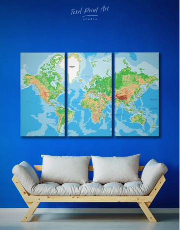 3 Panel Push Pin World Travel Map Canvas Wall Art