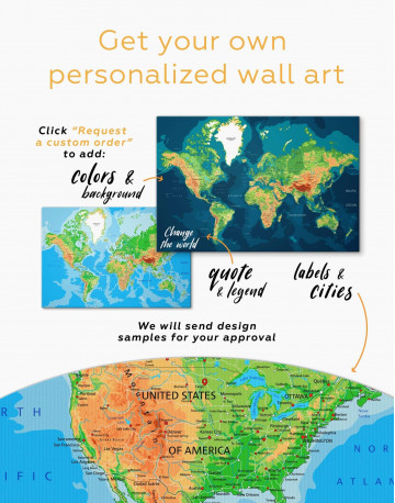 5 Panel Push Pin World Travel Map Canvas Wall Art - image 1