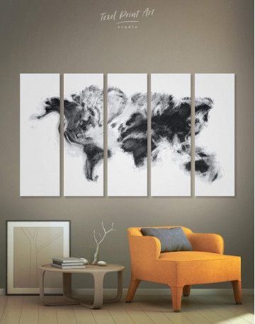 5 Panels Modern World Map Smoke Canvas Wall Art