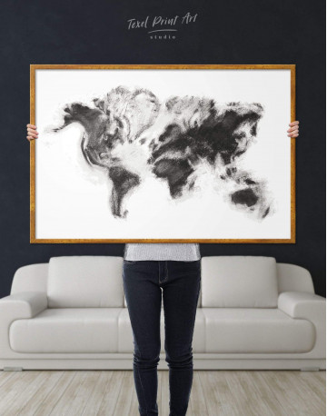 Framed Modern World Map Smoke Canvas Wall Art - image 2