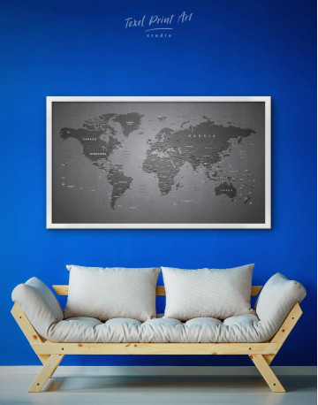 Framed Grey Push Pin World Map Canvas Wall Art - image 4