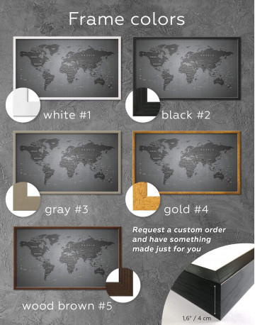 Framed Grey Push Pin World Map Canvas Wall Art - image 3
