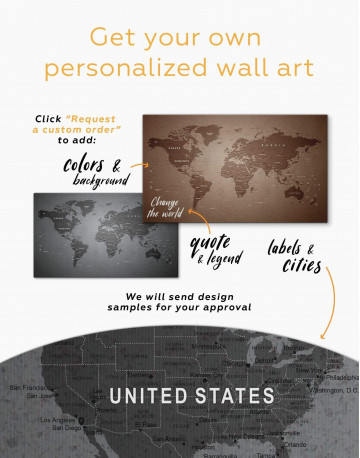 Grey Push Pin World Map Canvas Wall Art - image 4