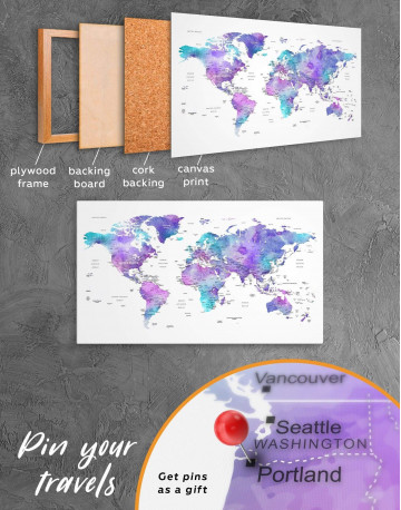 3 Panels Violet Travel World Map Canvas Wall Art - image 3