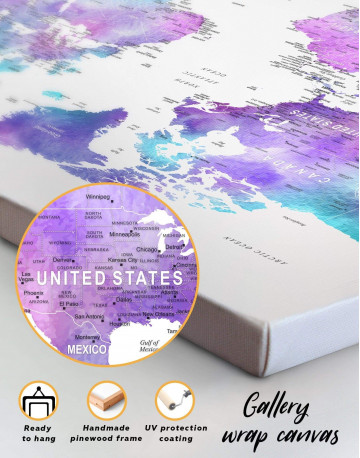 3 Panels Violet Travel World Map Canvas Wall Art - image 1