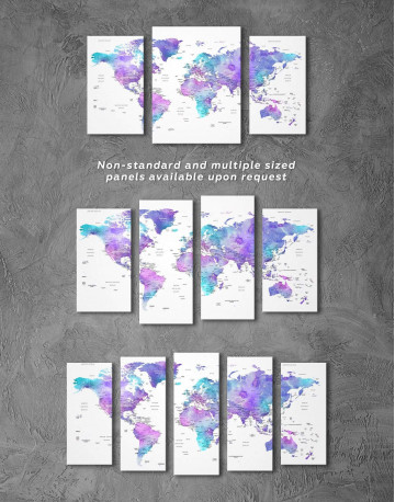 4 Pieces Violet Travel World Map Canvas Wall Art - image 5