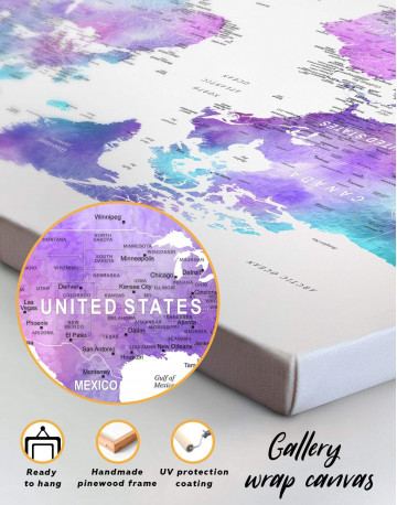 5 Panels Violet Travel World Map Canvas Wall Art - image 1