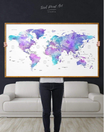 Framed Violet Travel World Map Canvas Wall Art - image 6