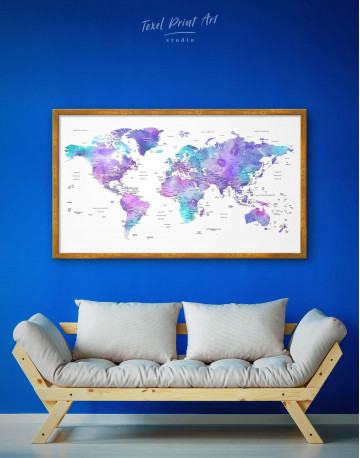 Framed Violet Travel World Map Canvas Wall Art - image 1