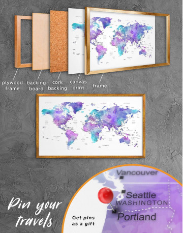 Framed Violet Travel World Map Canvas Wall Art - image 3