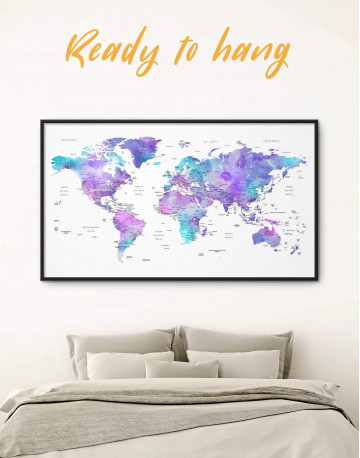 Framed Violet Travel World Map Canvas Wall Art