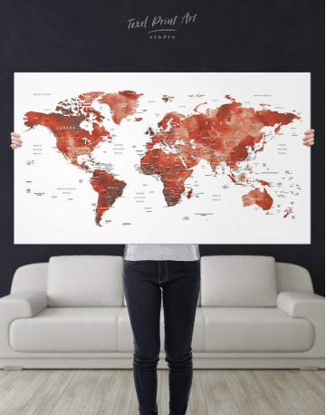 Burgundy Travel Map With Pins Canvas Wall Art - image 1