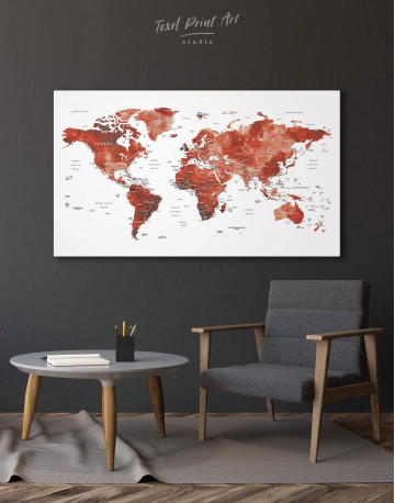 Burgundy Travel Map With Pins Canvas Wall Art - image 7
