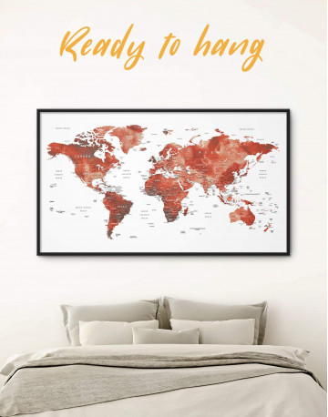 Framed Burgundy Travel Map With Pins Canvas Wall Art