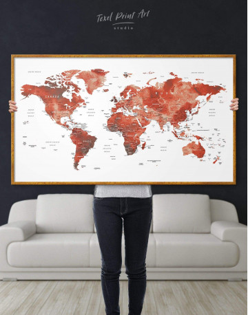 Framed Burgundy Travel Map With Pins Canvas Wall Art - image 6