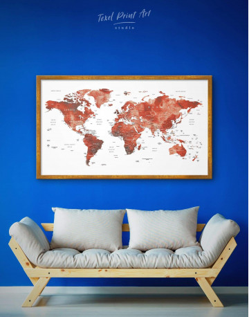 Framed Burgundy Travel Map With Pins Canvas Wall Art - image 1