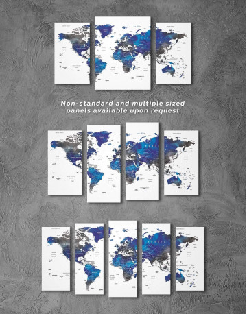 3 Panel Blue and Grey Travel World Map Canvas Wall Art - image 5