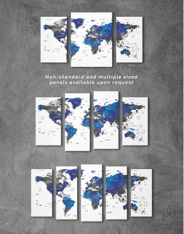 4 Panel Blue and Grey Travel World Map Canvas Wall Art - image 5
