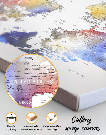 3 Panels Modern Travel Map with Pins to Push Canvas Wall Art - image 1