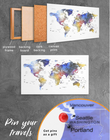 3 Panels Modern Travel Map with Pins to Push Canvas Wall Art - image 3