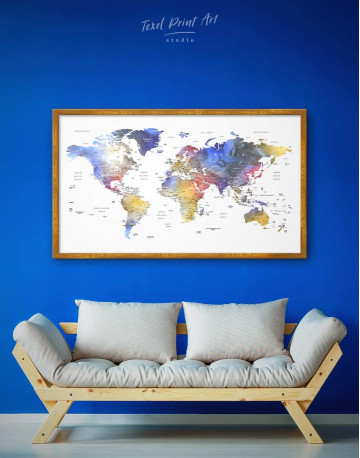 Framed Modern Travel Map with Pins to Push Canvas Wall Art - image 1