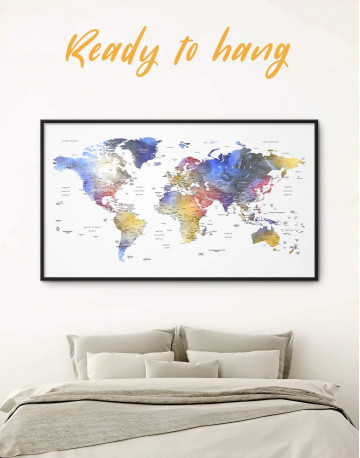 Framed Modern Travel Map with Pins to Push Canvas Wall Art