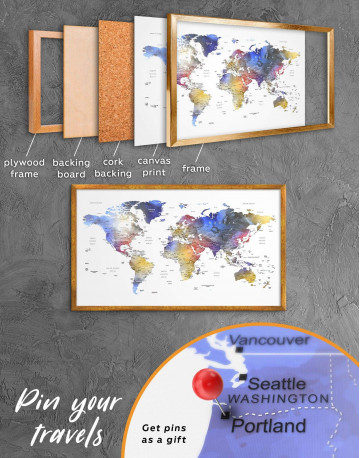 Framed Modern Travel Map with Pins to Push Canvas Wall Art - image 3