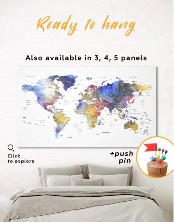 Modern Travel Map with Pins to Push Canvas Wall Art