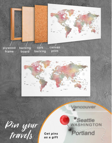 3 Panels Travel World Map With Pins Canvas Wall Art - image 3
