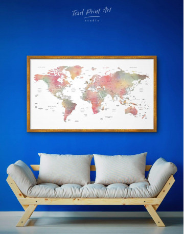 Framed Travel World Map With Pins Canvas Wall Art - image 1