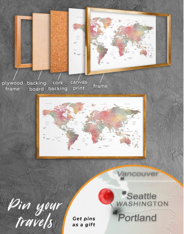 Framed Travel World Map With Pins Canvas Wall Art - image 3