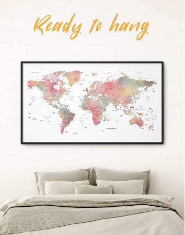 Framed Travel World Map With Pins Canvas Wall Art