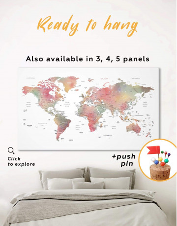 Travel World Map With Pins Canvas Wall Art