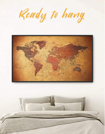 Framed Rustic Travel Pushpin World Map Canvas Wall Art