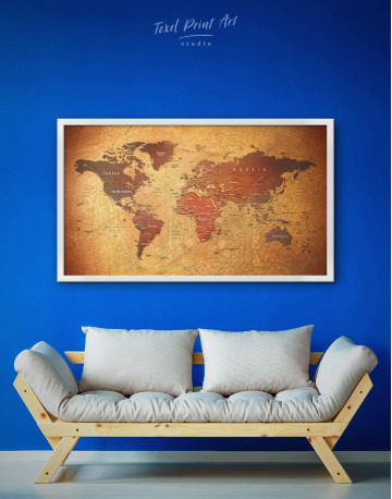 Framed Rustic Travel Pushpin World Map Canvas Wall Art - image 1